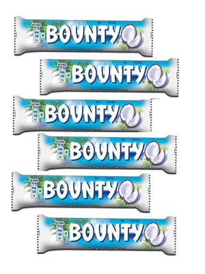 Bounty Coconut Chocolate Bar with the most splendid moist and chewy coconut center wrapped in the creamiest of milk chocolate coatings - PACK OF 6 - (IMPORTED FROM NETHERLANDS) 57g