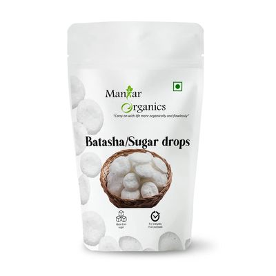 ManHar Organics Batasha 250g | Patasha | Sugar Drop | Traditional Indian Sweet | Sugar Candy | Perfect for Prasad & Festive Celebrations