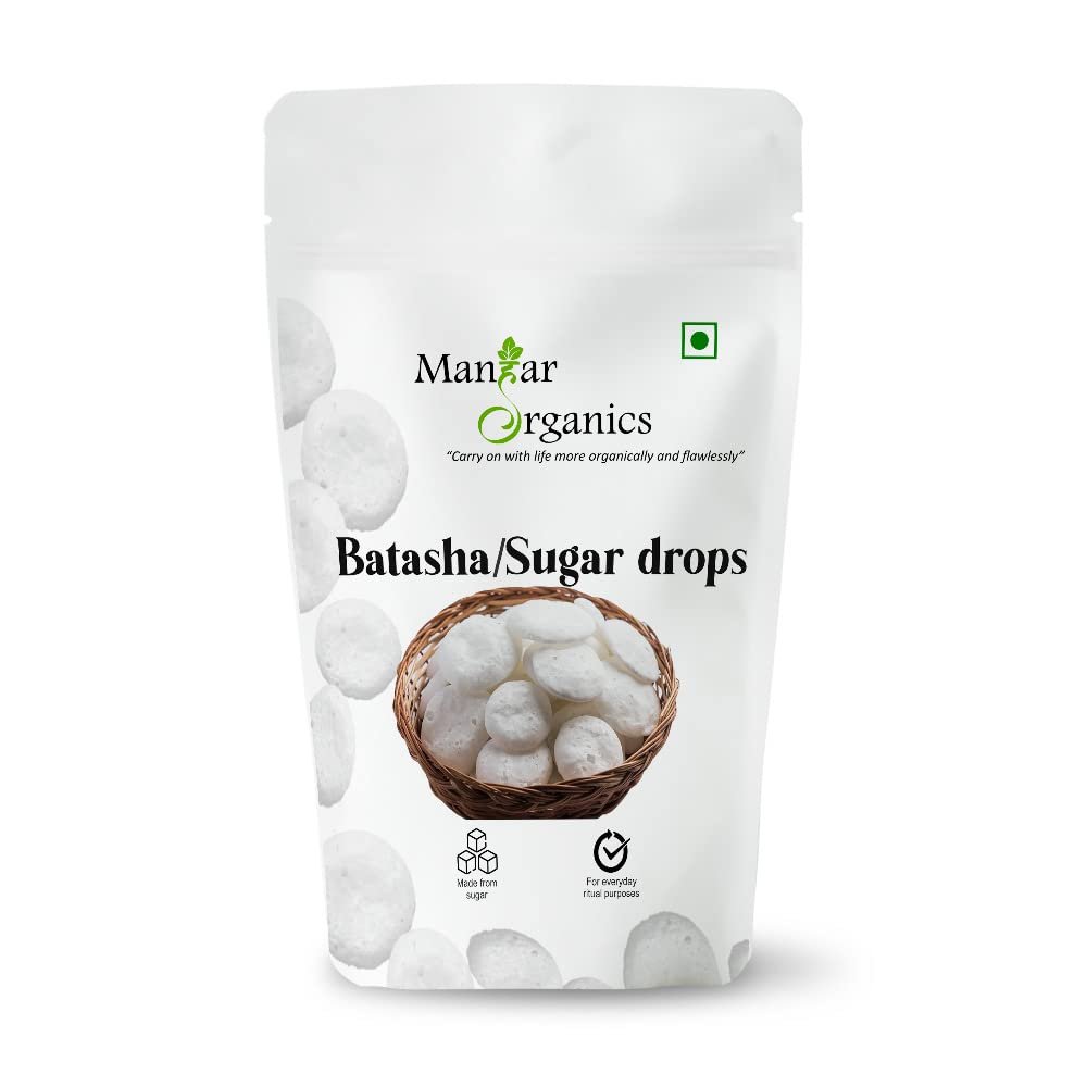 ManHar Organics Batasha 250g | Patasha | Sugar Drop | Traditional Indian Sweet | Sugar Candy | Perfect for Prasad & Festive Celebrations
