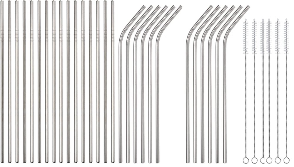 Metal Straws Stainless Steel Straws Reusable Drinking Straws with Cleaning Brush - 10.5" Ultra Long (12 Straight + 12 Bent Straws)