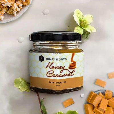 HRHONEYROOTS Hr Honey Roots Natural Raw Honey Caramel Spread - No Added Sugar Wholesome Goodness, 100Gm