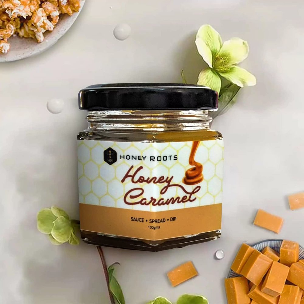 HRHONEYROOTS Hr Honey Roots Natural Raw Honey Caramel Spread - No Added Sugar Wholesome Goodness, 100Gm