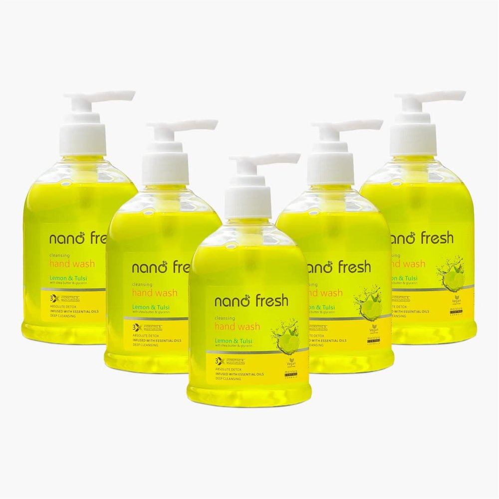 Nano Fresh Lemon and Tulsi Cleansing Hand Wash (Pack of 5) | Blended with Shea Butter and Glycerine | Kills 99.9% Harmful Germs | Antibacterial Formula | 3X Hydrating and Moisturizing (Pack of 5)