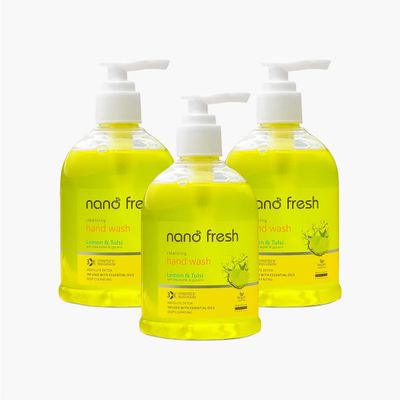 Nano Fresh Lemon and Tulsi Cleansing Hand Wash | Blended with Shea Butter and Glycerine | Kills 99.9% Harmful Germs | Antibacterial Formula | 3X Hydrating and Moisturizing (Pack of 3)