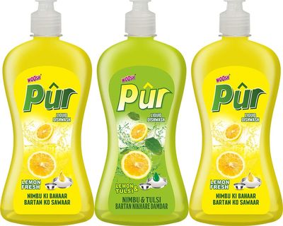 Woosh Pur Liquid Dish wash Lemon Fresh- 2, Lemon & Tulsi Pack of 3