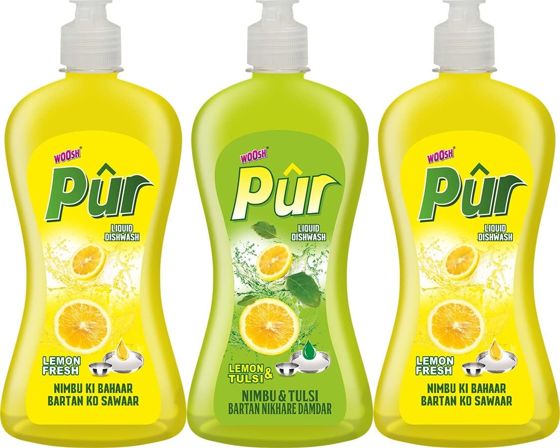 Woosh Pur Liquid Dish wash Lemon Fresh- 2, Lemon & Tulsi Pack of 3