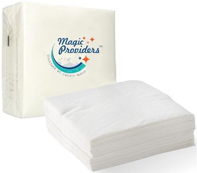 Magic Providers Soft Premium 2 Ply Tissue Paper Napkins Super Absorbent (33 * 33 cm) Pack of 1 Tissues (50 Napkins) | 2PLY Table Napkins | Anniversary Birthday Party | Event Essentials - White