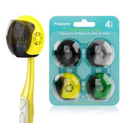 Frekare Helmet Toothbrush Covers Caps, Fits Most Manual and Electric Toothbrushes, 4 Count (Black, Grey, Green, Yellow)
