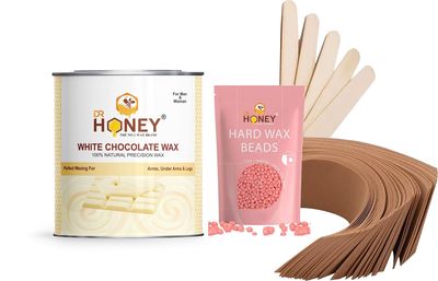 DR HONEY hair removal white chocolate wax 600 gram whit strip stick and beans wax pink color 100 gram for face full body wax all skin type good for your skin