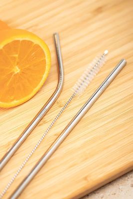 Torrus International Reusable BPA-Free Metal, Thick, Long, Dishwasher Safe Stainless Steel Drinking Straws, 8.5 Inches (2 Bent + 2 Straight +1 Brush)