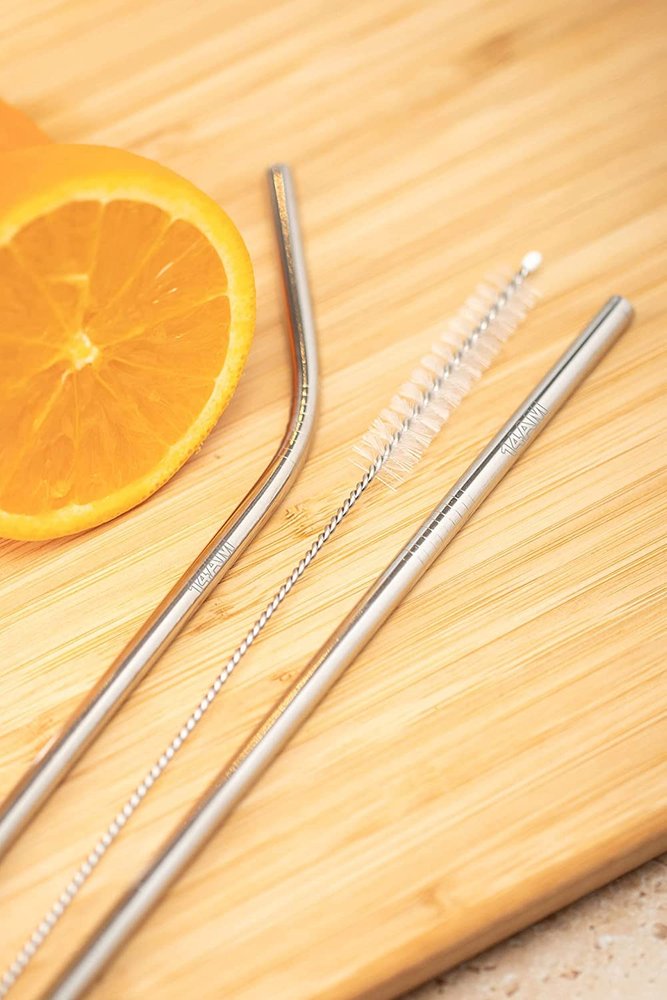 Torrus International Reusable BPA-Free Metal, Thick, Long, Dishwasher Safe Stainless Steel Drinking Straws, 8.5 Inches (2 Bent + 2 Straight +1 Brush)