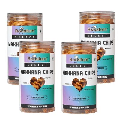 Roastum Makhana Chips 150gm (Pack of 4) Delicious, Healthy and Crunchy Spicy Makhana Snacks, Very Peri Peri Flavored, Rich in Protien and Fibre Gluten Free Makhana Chips