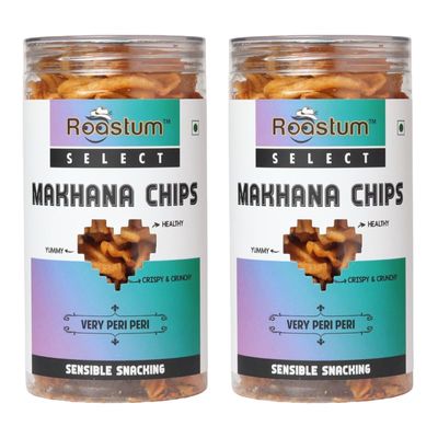 Roastum Makhana Chips 150gm (Pack of 2) Delicious, Healthy and Crunchy Spicy Makhana Snacks, Very Peri Peri Flavored, Rich in Protien and Fibre Gluten Free Makhana Chips