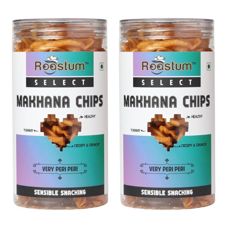 Roastum Makhana Chips 150gm (Pack of 2) Delicious, Healthy and Crunchy Spicy Makhana Snacks, Very Peri Peri Flavored, Rich in Protien and Fibre Gluten Free Makhana Chips