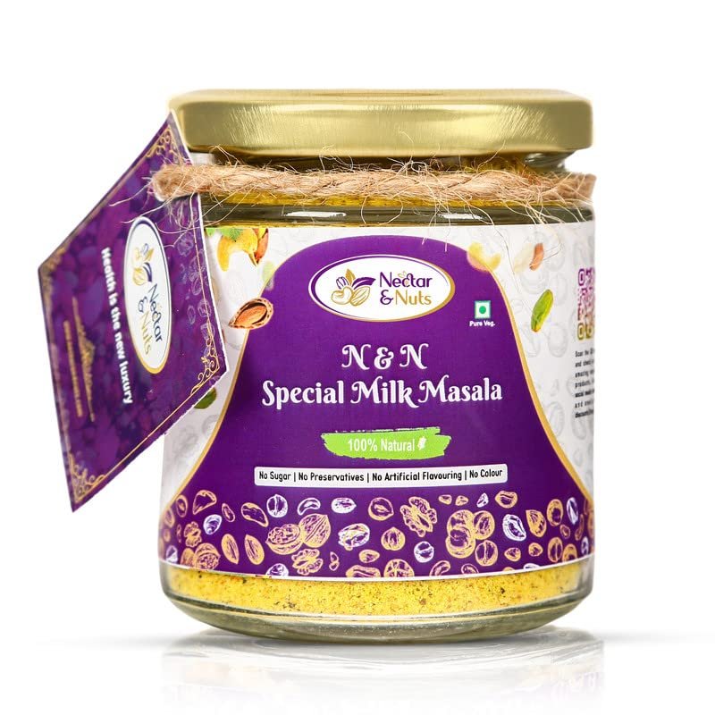 Nectar And Nuts | Special Milk Masala 100g | Enriched with Dry Fruits & Special Organic kesar | llaichi | Dessert | Cakes | Cookies |Garnishing | No added sugar | Gluten free | Vegan| Pack of 1