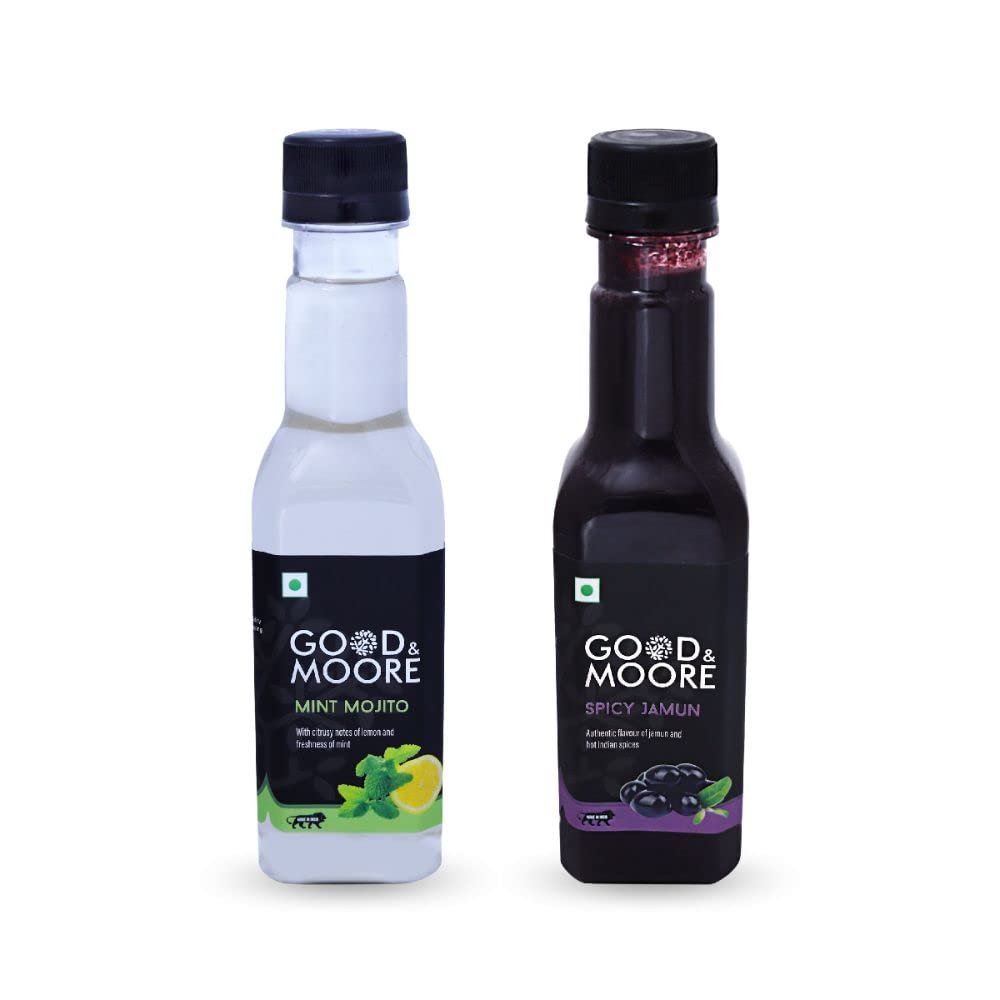 GOOD&MOORE Combo of 2 | Mint Mojito, Spicy Jamun | For Cocktail, Mocktail, Sodas, Ice-teas and more | Concentrated Syrup | Premium Syrup | (250ml x 2)