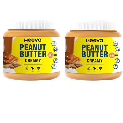 Heeva Classic Creamy Peanut Butter, 100% Roasted Peanuts 2kg (Pack 1kg X 2) | Fresh Peanut | 26 g Protein | Gluten Free | Cholesterol Free | High Fibre | GMO Free |Suitable for Vegan