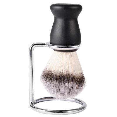 Milaan Mens Shaving Brush In Black Handle & Iron alloy Brush Stand Set