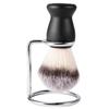 Milaan Mens Shaving Brush In Black Handle & Iron alloy Brush Stand Set view 1