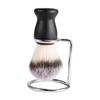 Milaan Mens Shaving Brush In Black Handle & Iron alloy Brush Stand Set view 2