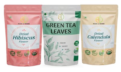A D Food & Herbs Combo of Green Tea Leaves & Hibiscus/Calendula Dried Flowers - All Natural Flavour, Zero Calories (250 GMS x Pack of 3)