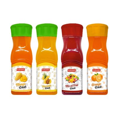 Puramio Fruit Crush Combo (Pack of 4), 250ml Each- Mix Fruit, Pineapple, Orange & Mango