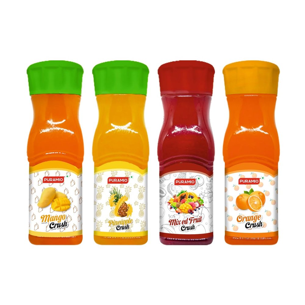 Puramio Fruit Crush Combo (Pack of 4), 250ml Each- Mix Fruit, Pineapple, Orange & Mango