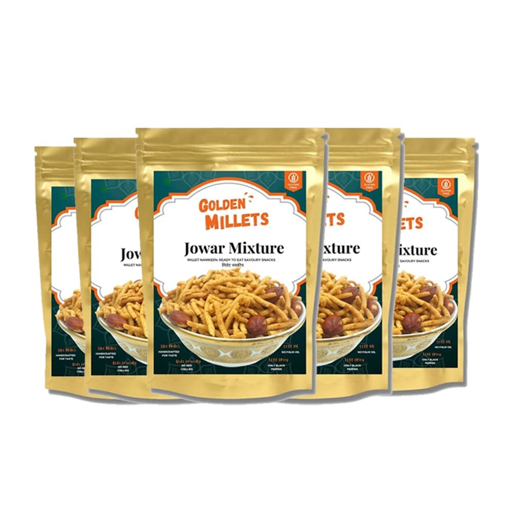 GOLDEN MILLETS Jowar Peanut Mix Namkeen | Delicious and Healthy Gluten free Snack (250g) (Pack of 5)