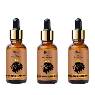 BBest Beard Growth Oil 30 ml Pack of 3) | With Redensyl & 15 Natural Oils Including Jojoba, Almond & Vitamin E | Boosts Beard Growth, Strengthens Hair & Nourishes Roots | No Harmful Chemicals