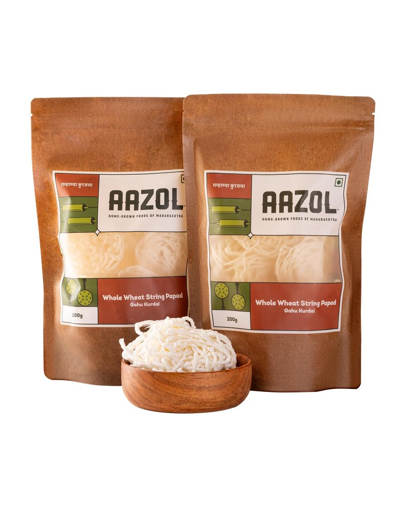 Aazol Whole Wheat String Papad: Gahu Kurdai - 400g (200g - Pack of 2) | Sun-dried Papad | Crispy Snack | Tasty Fryum