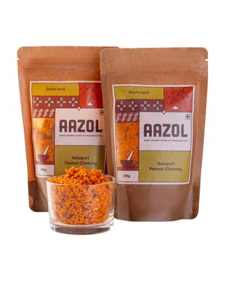 Aazol Solapuri Peanut Chutney - 400g (200g - Pack of 2) | Mungfali/Shengdana Chutney | Authentic Solapuri Recipe | Spicy & Crunchy | Ready to Eat