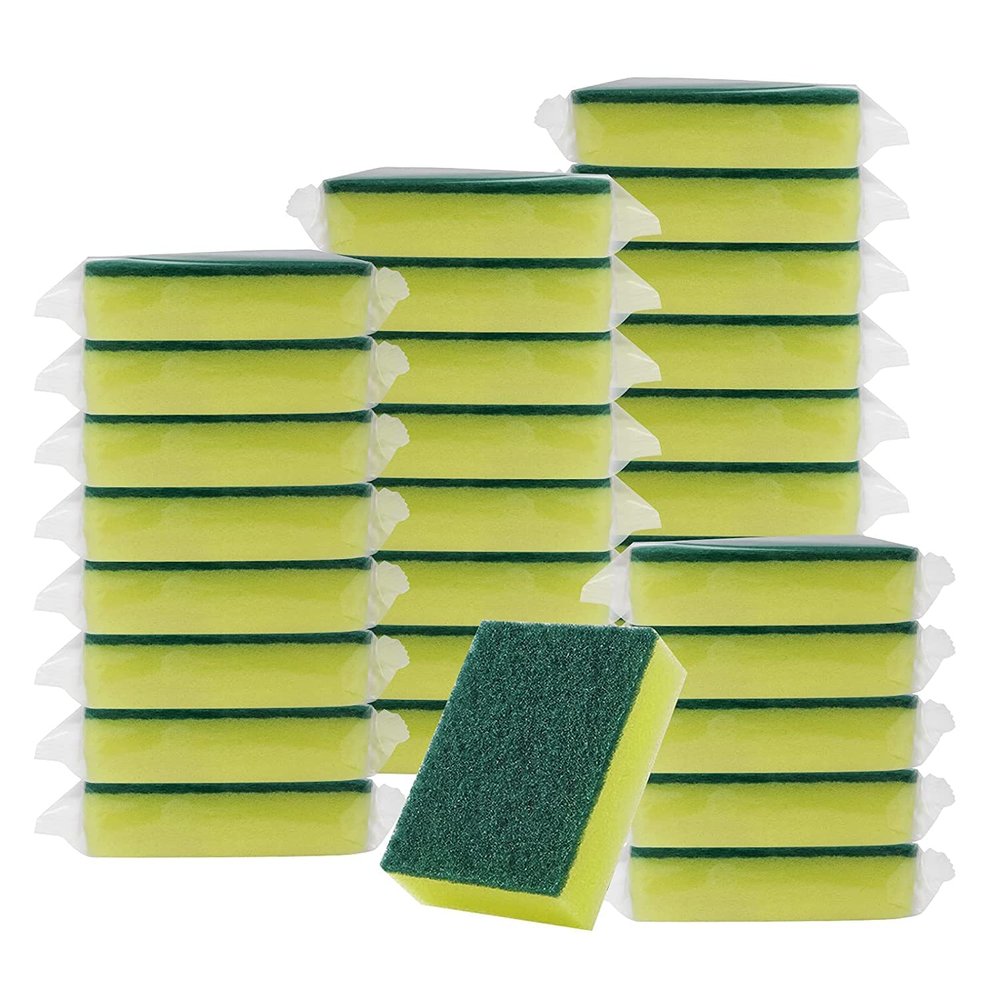 ATOOTFUSION Kitchen Cleaning Sponges, 30 Pack Dish Sponges Individually Wrapped Non-Scratch Scouring Pad Heavy Duty Scrub Sponges for Household, Bathroom, Apartments, Car Cleaning (Style 1)