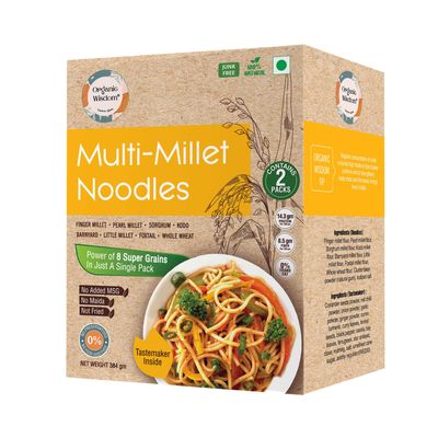Organic Wisdom-Back to Roots Multi Millet Vegan Noodles | 384 Gm(Contains 2 Packs)| Made With 8 Super Grains | Not Fried - Sun Dried | Junk Free | No Maida, Msg or Refined Oil