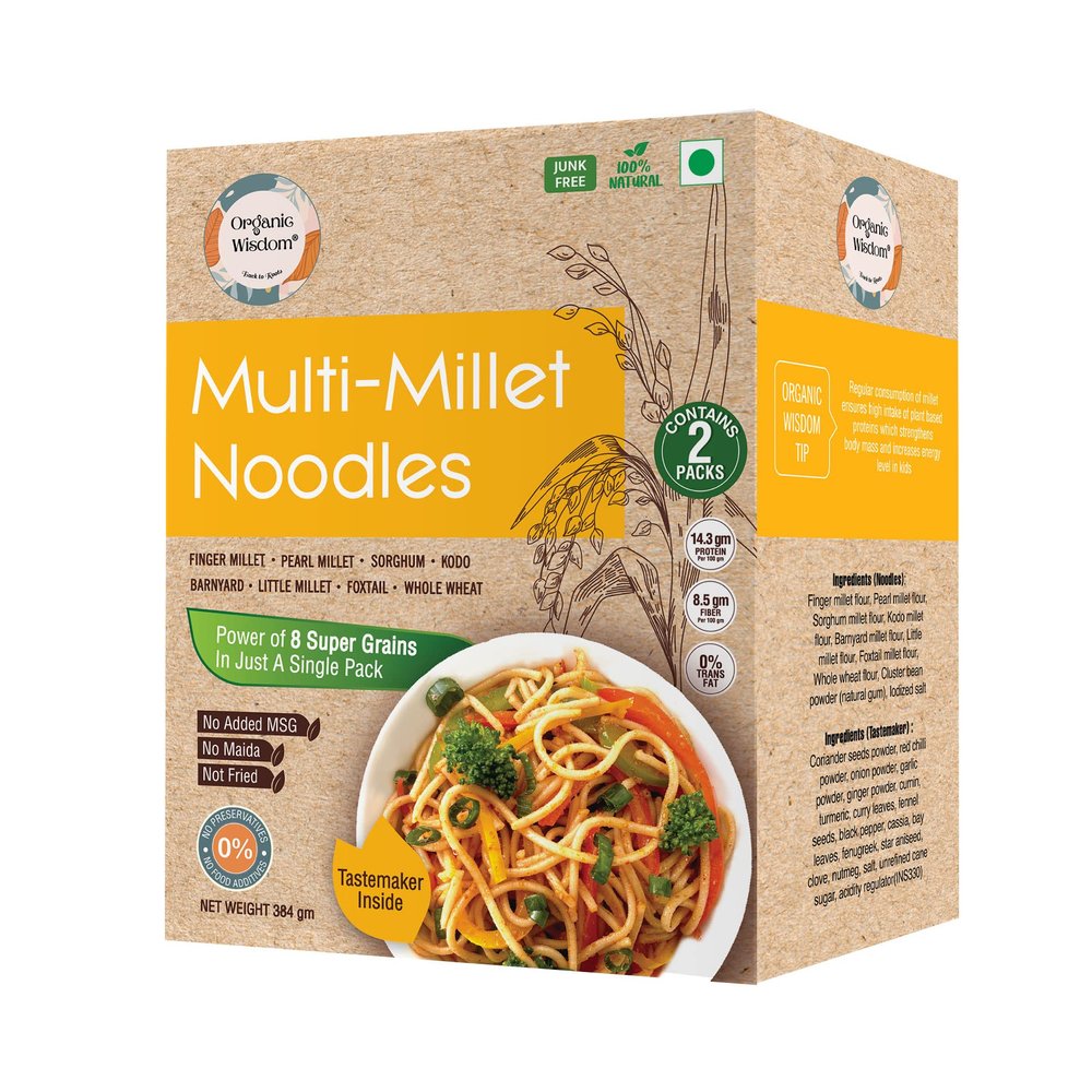 Organic Wisdom-Back to Roots Multi Millet Vegan Noodles | 384 Gm(Contains 2 Packs)| Made With 8 Super Grains | Not Fried - Sun Dried | Junk Free | No Maida, Msg or Refined Oil