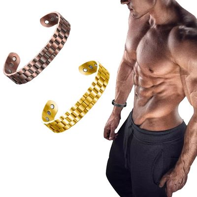 2Pcs Menheal Pure Copper Magnetictherapy Bracelet - Lymph Drainage Magnetic Bracelet - Magnetic Lymph Detox Bracelet - MFGMF Magnetic Therapy Bracelets for Arthritis Pain Relief (Copper+Gold)