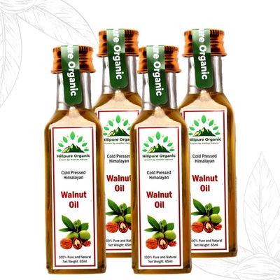 Hillpure Organic Grown by mother nature Hillpure Organic Cold Pressed Himalayan Walnut Oil|Extra Virgin Walnut Oil|Akhrot Tel|100% Pure&Natural Premium Edible Walnut Oil|65 Ml|Pack Of 4