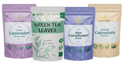 A D Food & Herbs Combo of Green Tea Leaves & Lavender/Blue Corn/Calendula Dried Flowers - All Natural Flavour, Zero Calories (100 GMS x Pack of 4)