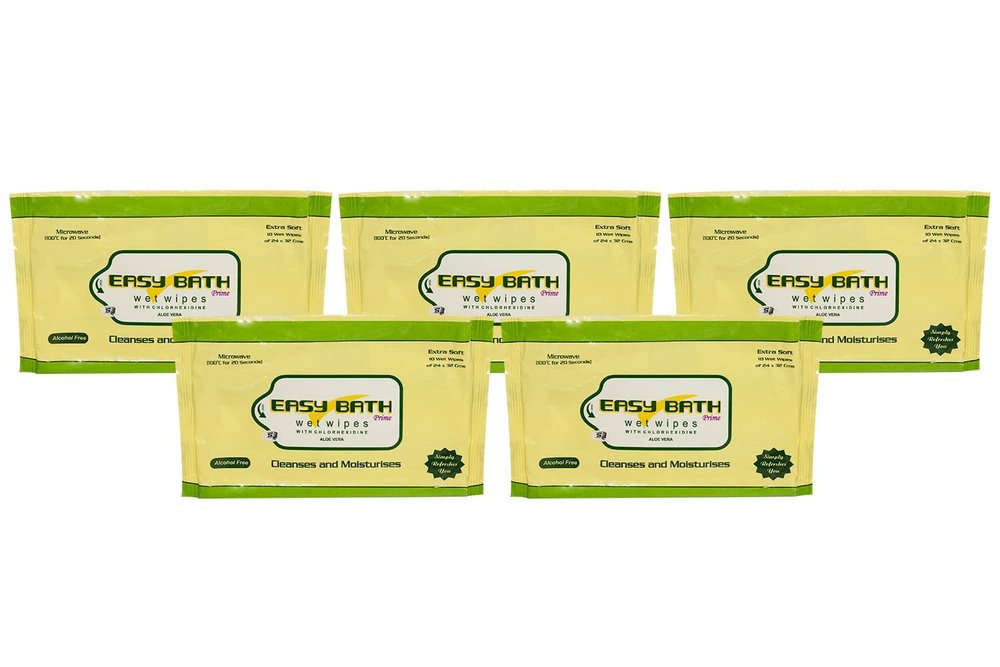 Easy Bath Wet Wipes | Soft Bed Bath Wipes | 10 XLarge Wipes/Pack (32 x 32 cm) - 5 PKT