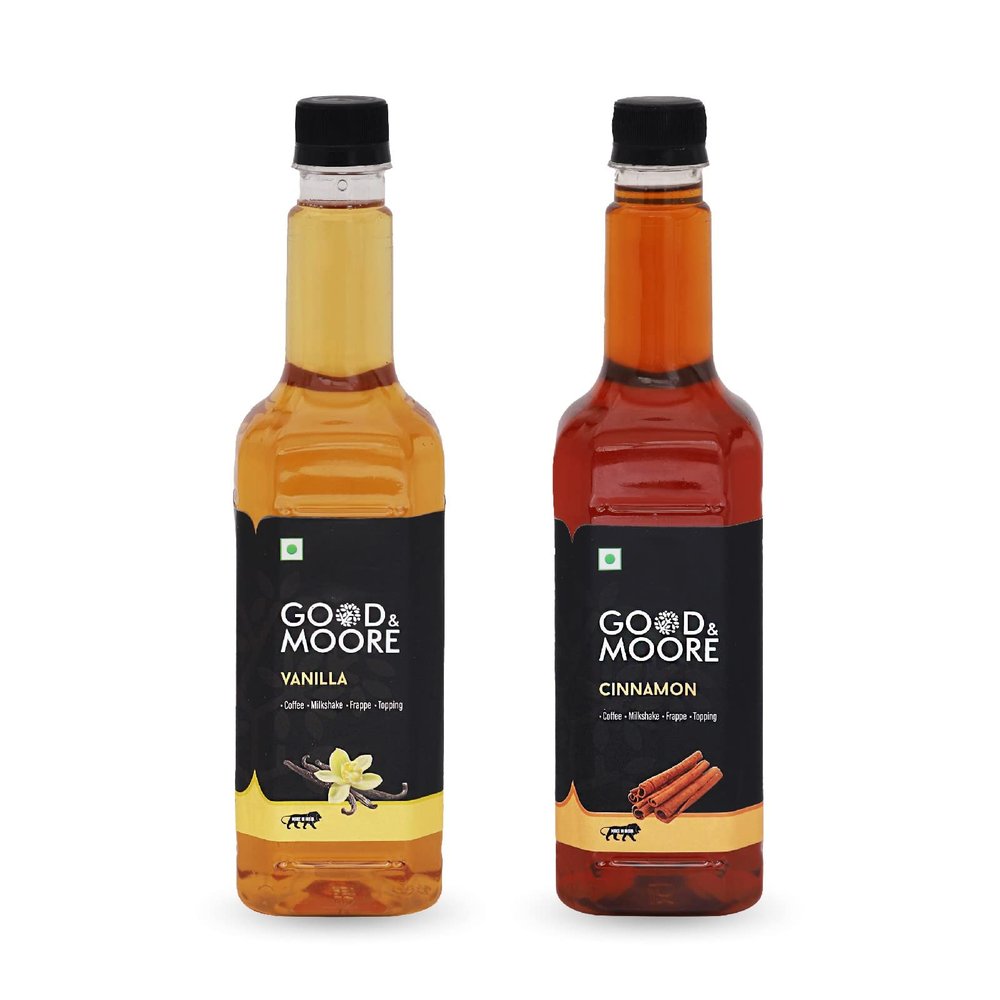 GOOD&MOORE Combo of 2 | Cinnamon, Vanilla | For Coffee, Milkshake, Frappe, Cold-coffee, Pancakes and more | Concentrated Syrup | (750ml x 2)