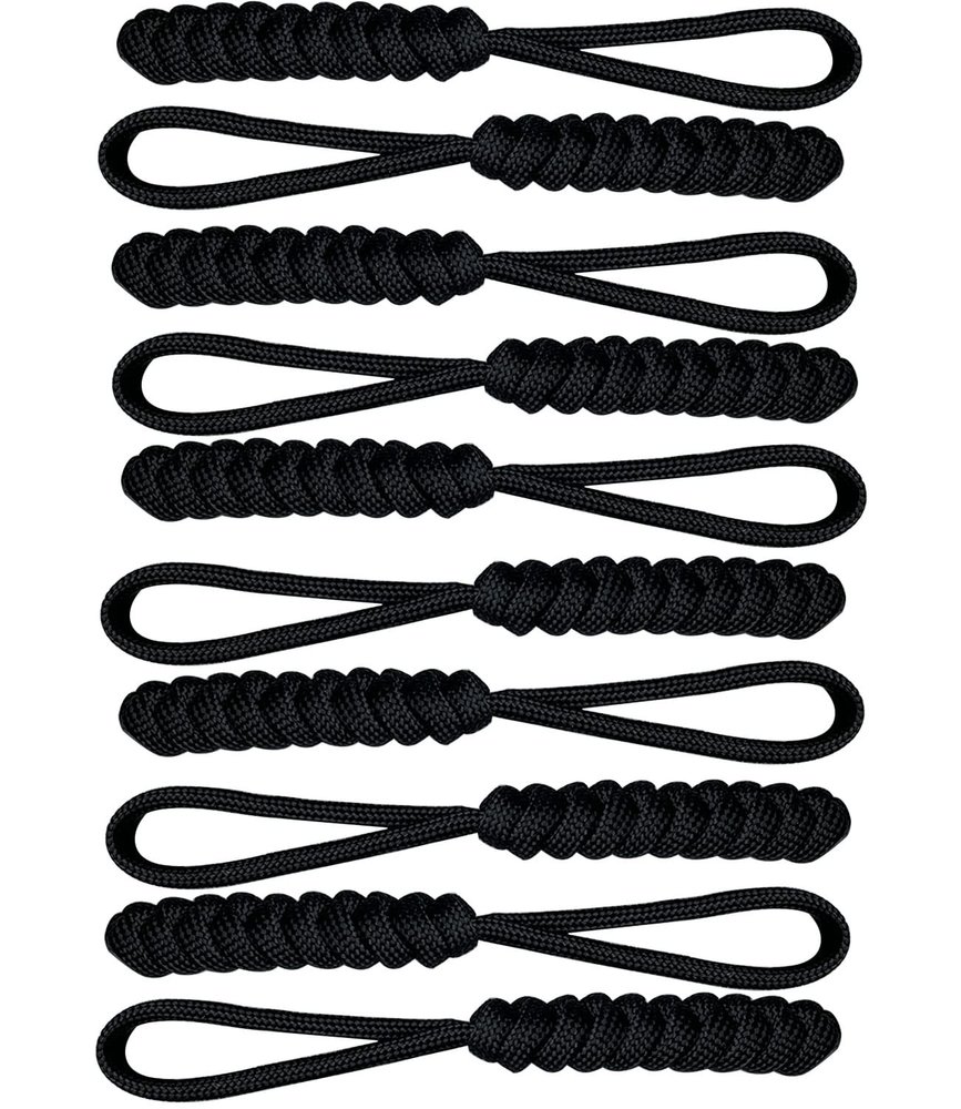10 Pieces Zipper Pull Replacement Dress Zipper Pull Helper Hand Woven Vajra Knot Paracord Pull Tab Extender for Backpacks Jackets Luggage Purses Handbags (Black)
