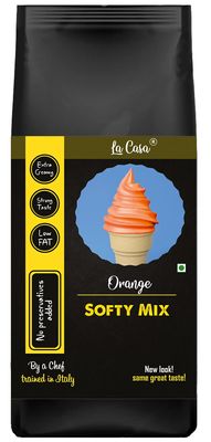 La Casa Soft Serve or Softy Premix - Orange | Extra Creamy & Strong Flavor | Simply add Milk to prepare Soft Serves | 250g |
