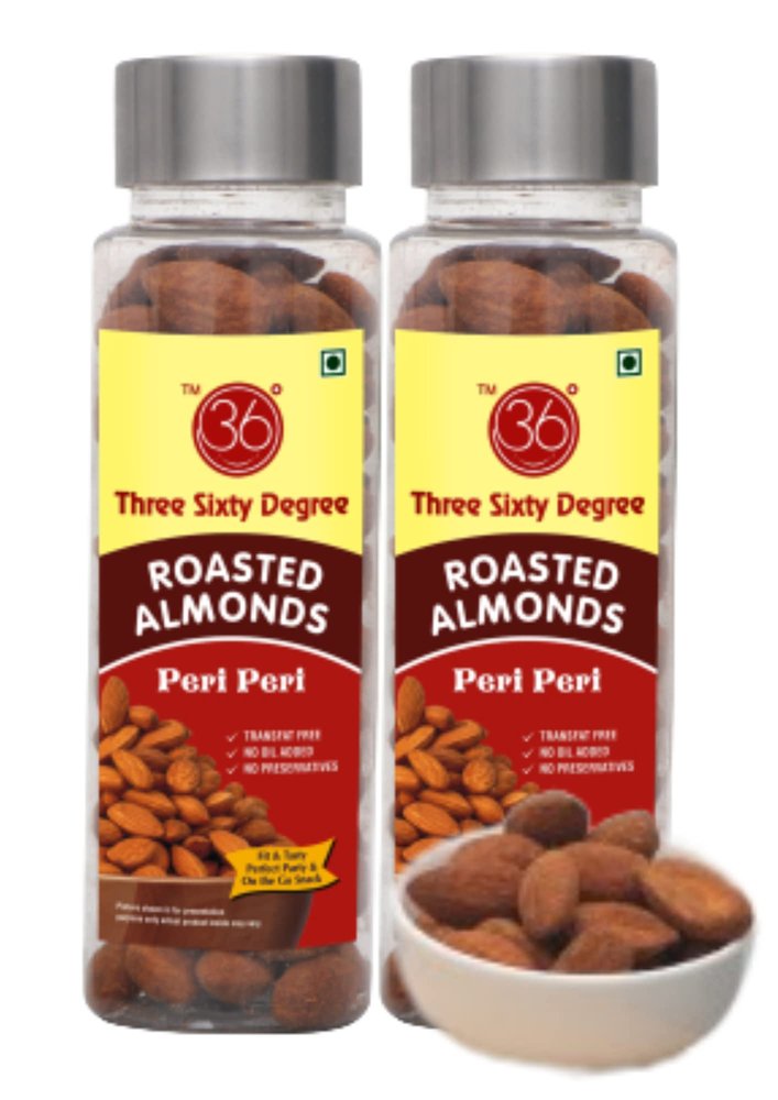 360 Three Sixty Degree Roasted Salted Almonds | Peri Peri Spicy Badam, 220gms (2 x 110gms each)