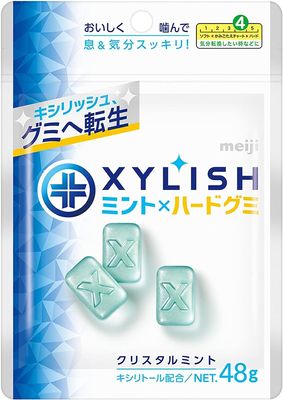 Meiji Xylish Gummy Crystal Mint Hard, 1.7 oz (48 g) (Pack of 3) (Made in Japan)
