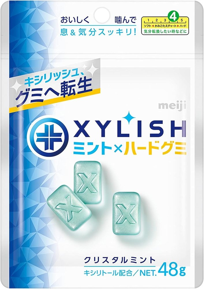 Meiji Xylish Gummy Crystal Mint Hard, 1.7 oz (48 g) (Pack of 3) (Made in Japan)