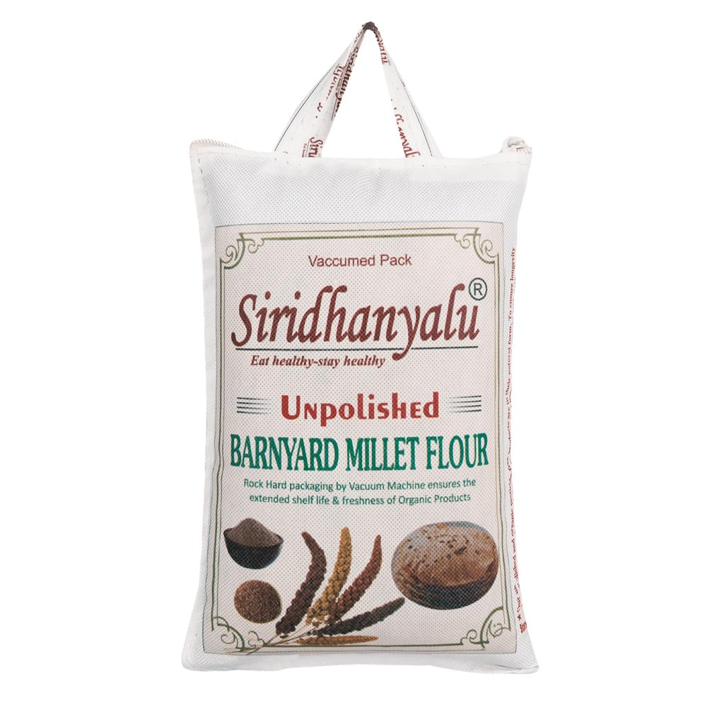 SIRIDHANYALU Unpolished & Organic Barnyard Millet Flour: The Natural Choice for Wellness Gluten Free Net Wt. 900 ( Gwt 1Kg ) Low GI, Gluten-free, non-GMO, High-Fiber, Miniral & Vitamin Rich New Tech Rock-Hard Vacuumed Pack