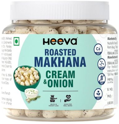 Heeva Roasted Makhana | Cream & Onion Flavour 100g (Pack of 1) | Fox Nut | Gluten Free | Roasted - Not Fried | No Cholesterol | Healthy Super Food | Calcium Rich | Phool Makhana