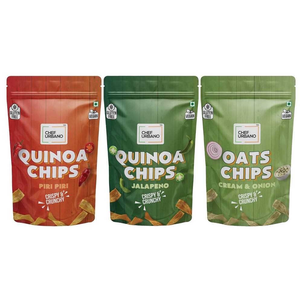 Chef Urbano Healthy Chips Piri Piri, Jalapeno and Cream & Onion combo 85 gms PACK OF 3 | Gluten Free | | Vegan | Low GI| Crunchy Healthy Snacks | High Protein and Fiber Rich | Good for Diet