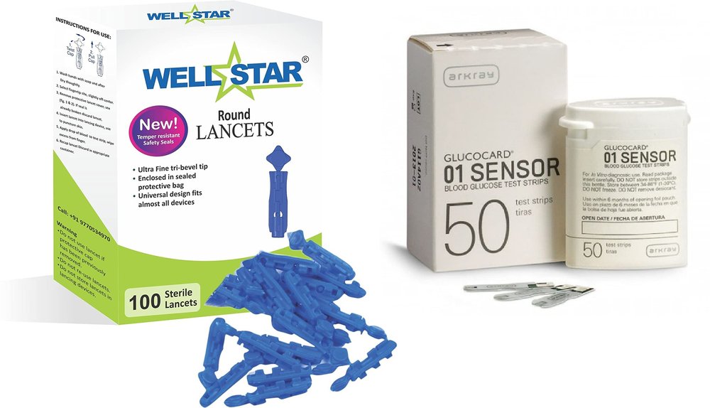 Wellstar ROUND Glucometer Lancets (100) With GLUCOCARD SENSOR 50 Test Strips Glucometer Lancets (100)