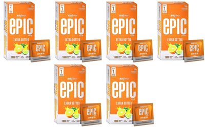 Manforce Epic Passion Extra Dotted Premium Condoms For Men, With 1800 Square Dots, Fruit Punch Flavour, Disposable Pouch (10 Counts), Orange x pack of 6