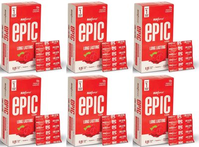 Manforce Epic Pleasure Long Lasting Premium Condoms for Men, Super Thin, Raspberry Flavour, Disposable Pouch (10 Counts) x pack of 6